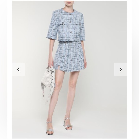 Maje 2 Piece Matching Tweed Short Sleeve Blazer Skort Pleaded Skirt Set Size 38 - Picture 2 of 16